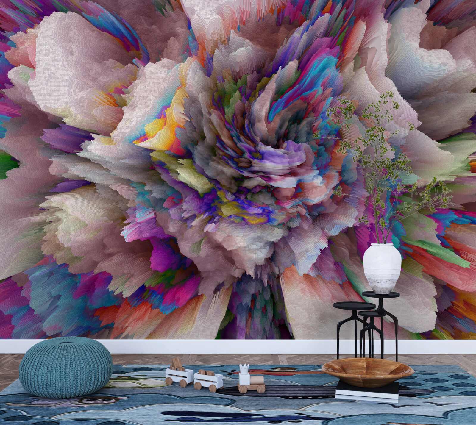 Fotobehang bloem met regenboog abstracte tinten