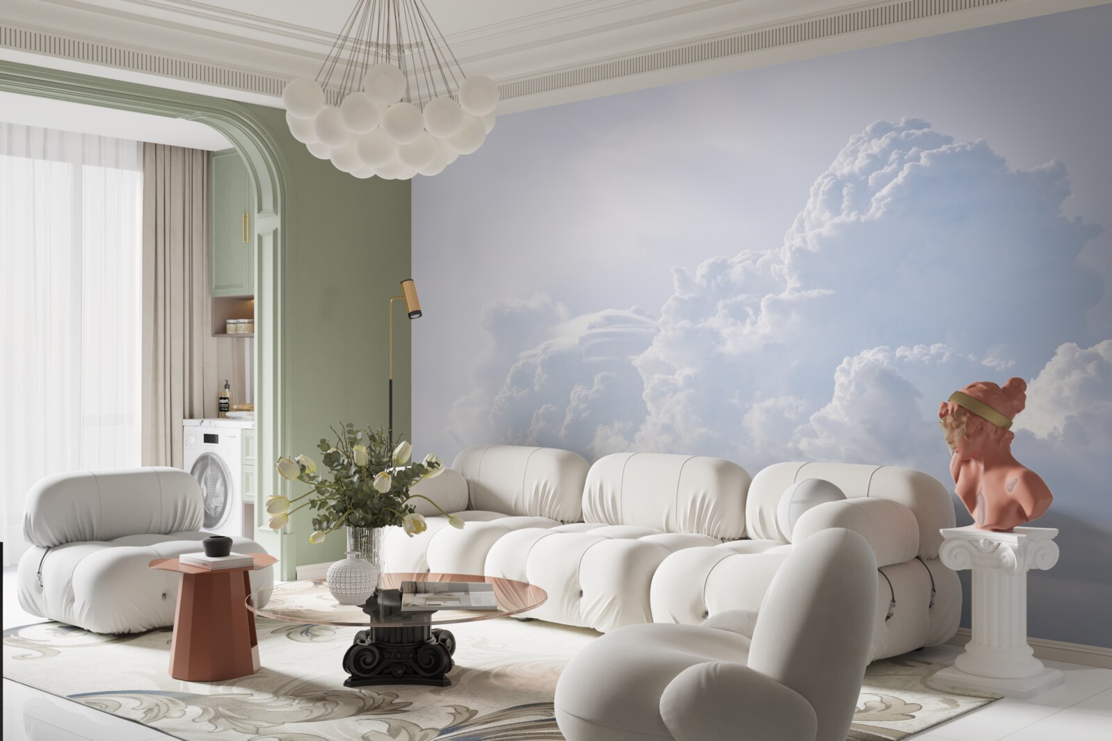 Fotobehang pluizige sneeuwwitte wolken