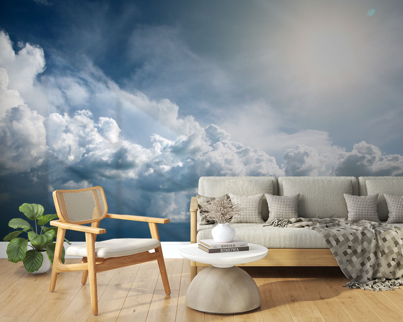 Fotobehang intens licht tussen stormachtige wolken