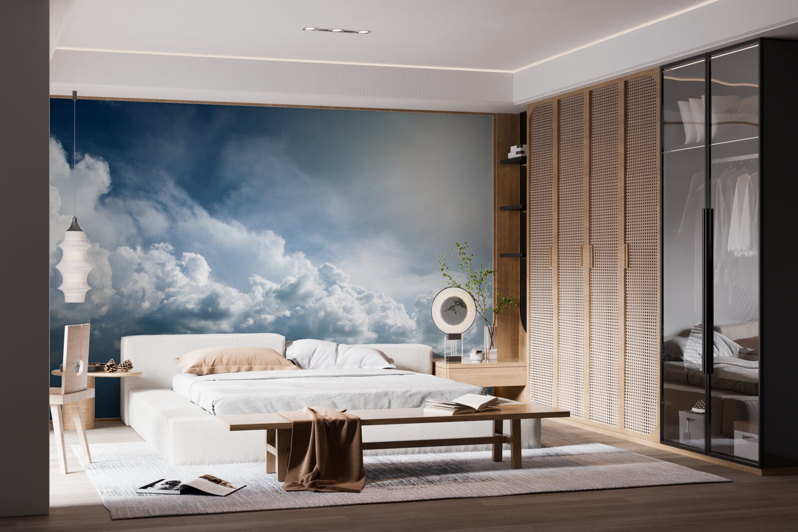 Fotobehang intens licht tussen stormachtige wolken
