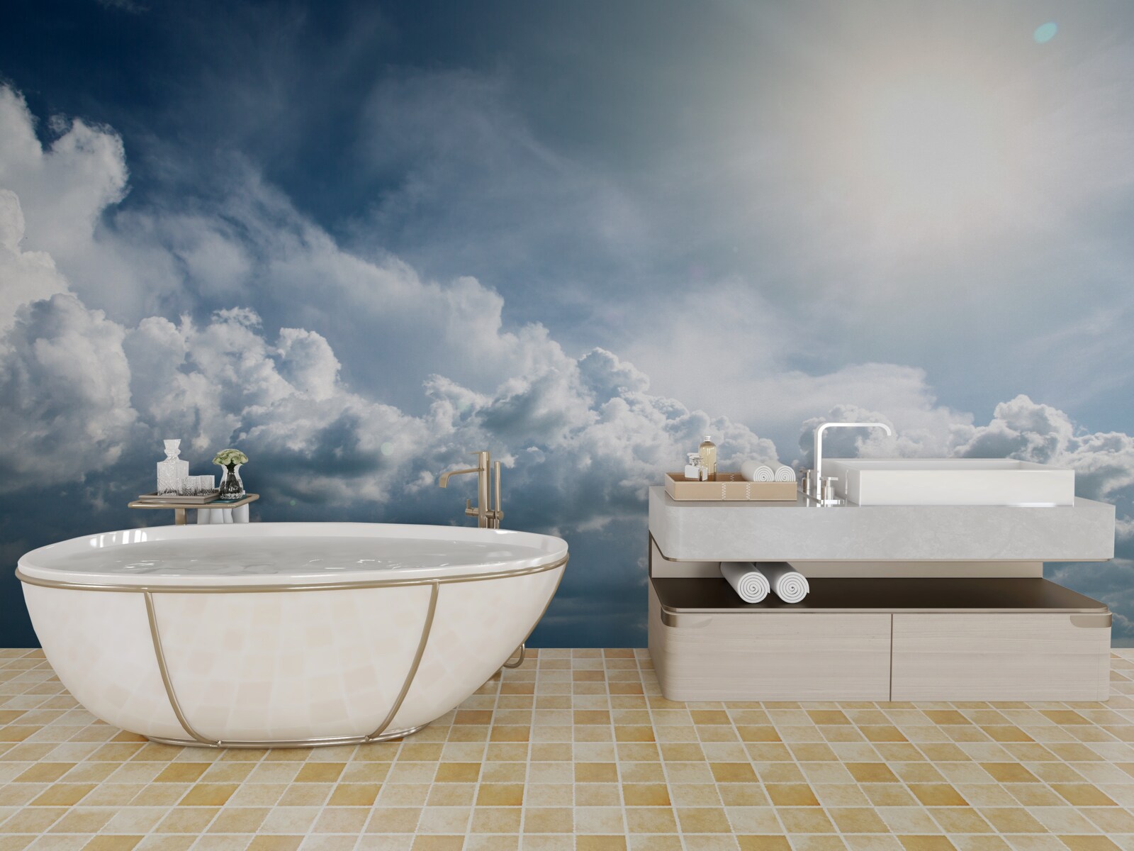 Fotobehang intens licht tussen stormachtige wolken