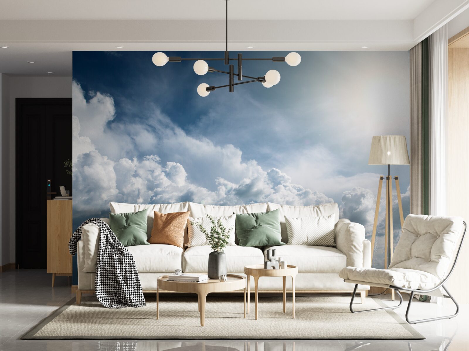 Fotobehang intens licht tussen stormachtige wolken