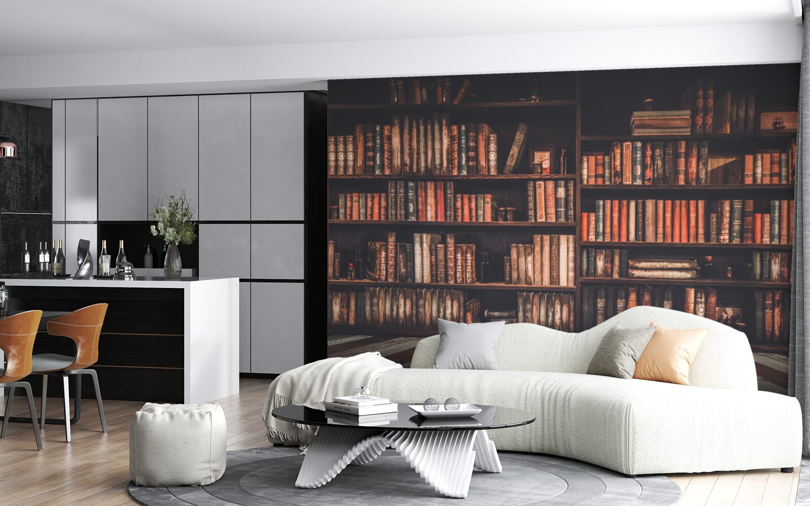Fotobehang boeken opgestapeld op de planken