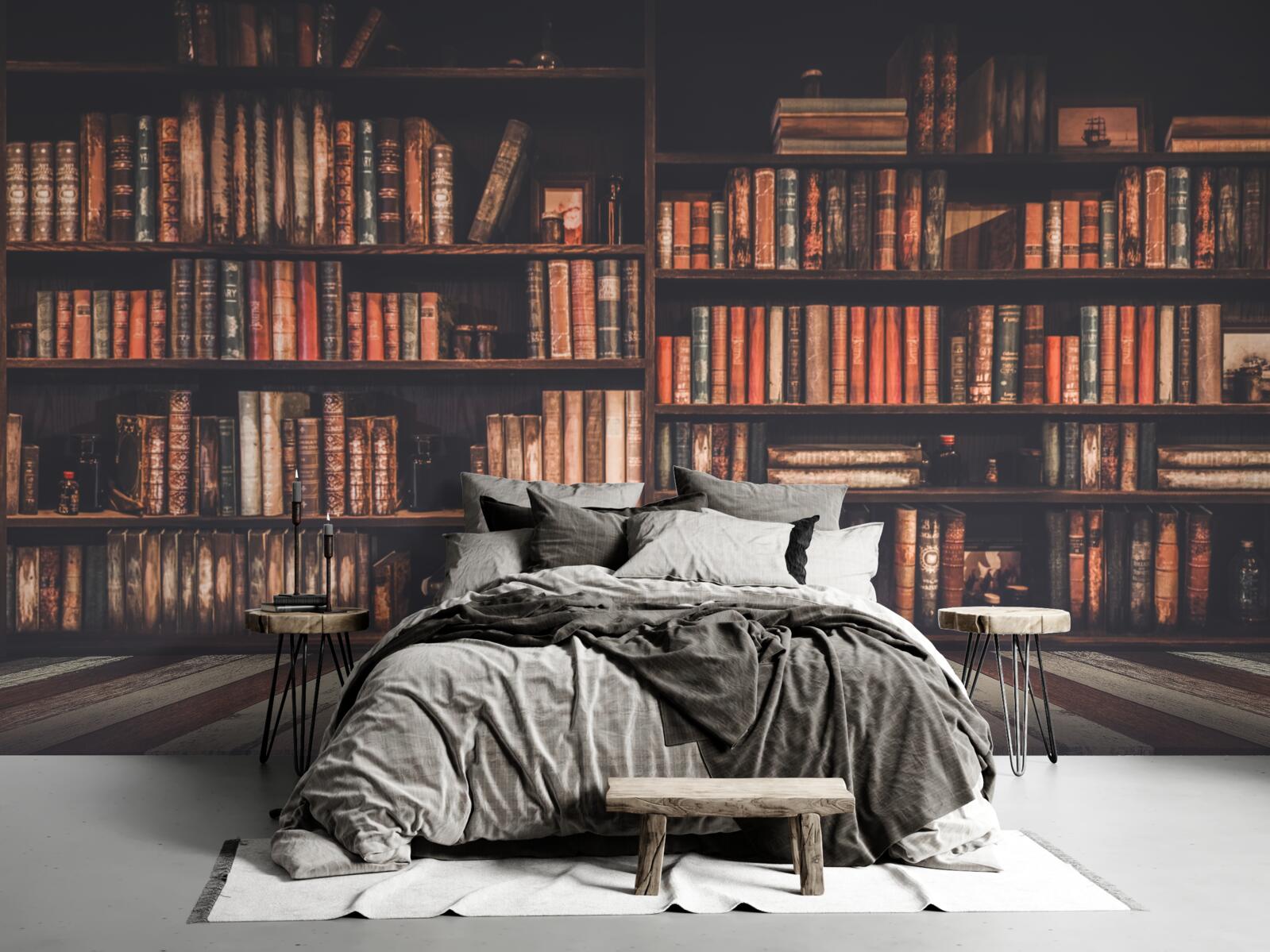 Fotobehang boeken opgestapeld op de planken