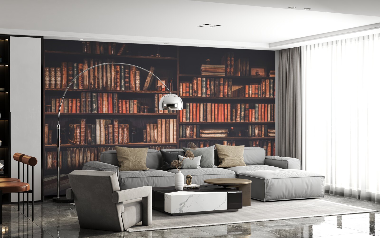 Fotobehang boeken opgestapeld op de planken