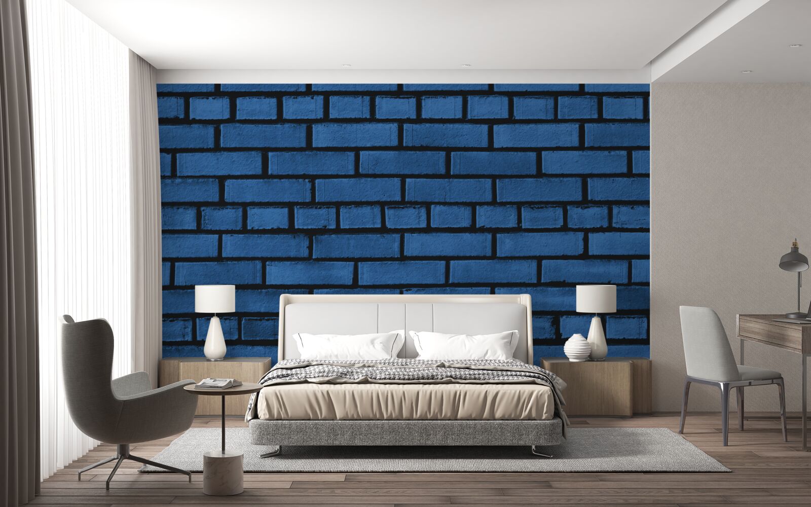 Fotobehang De muur is gemaakt van donkerblauwe bakstenen