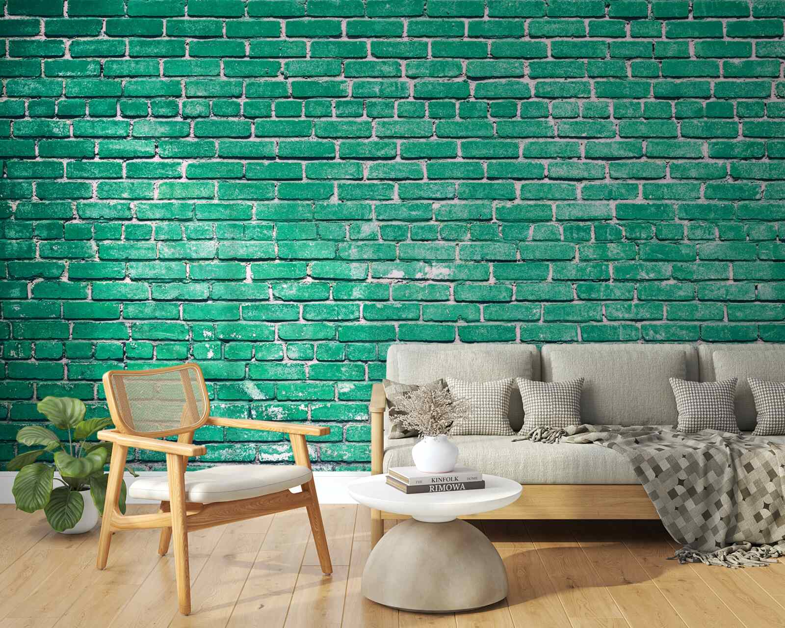 Fotobehang Turquoise bakstenen muur