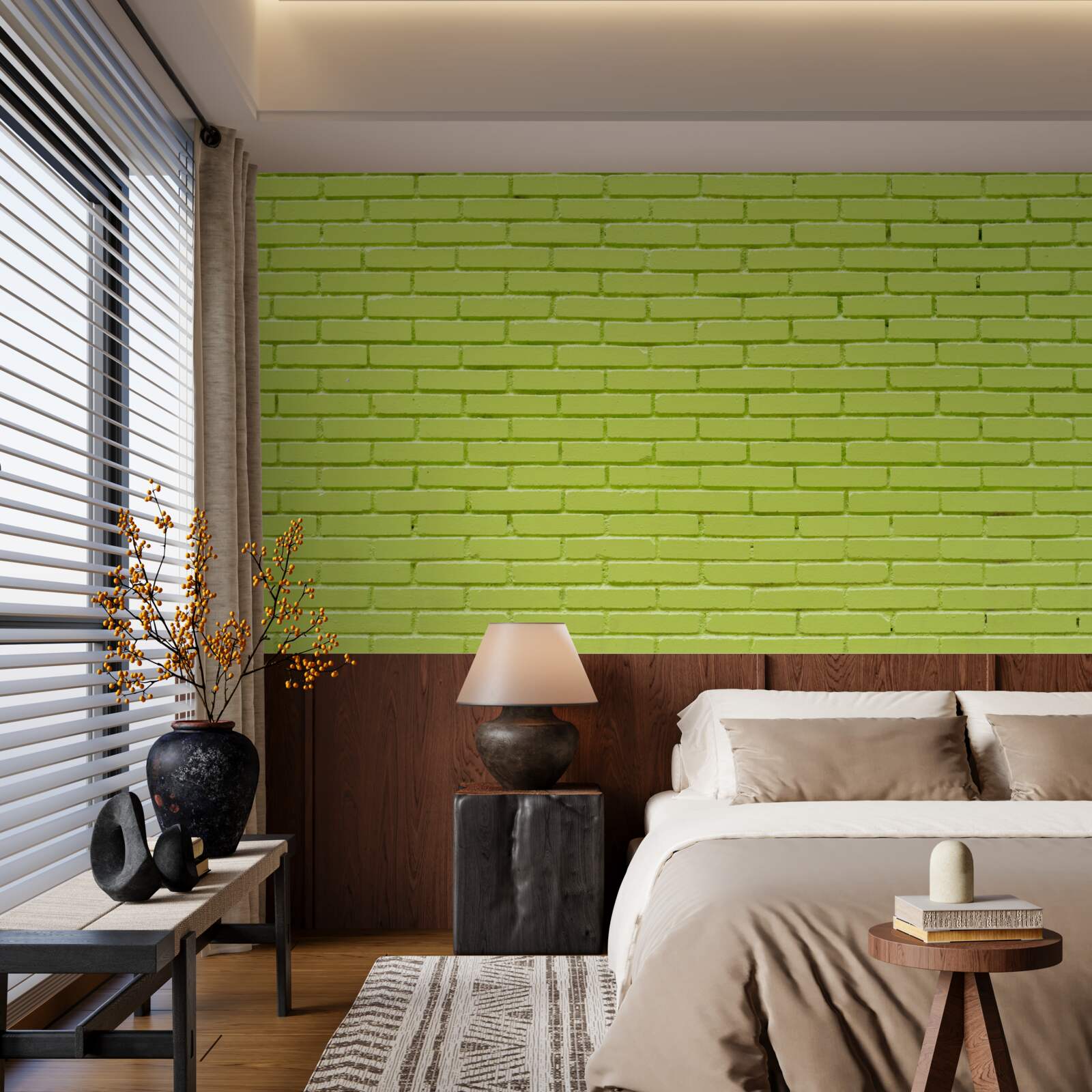 Fotobehang Bakstenen muur in lichtgroene tint