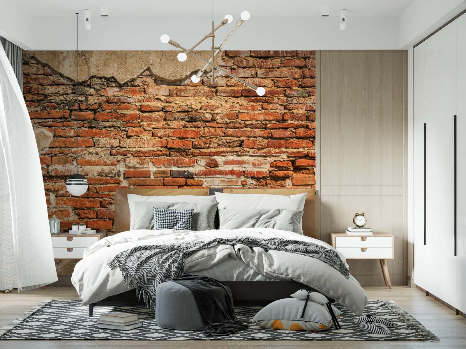 Fotobehang een bakstenen muur die erg vervallen is