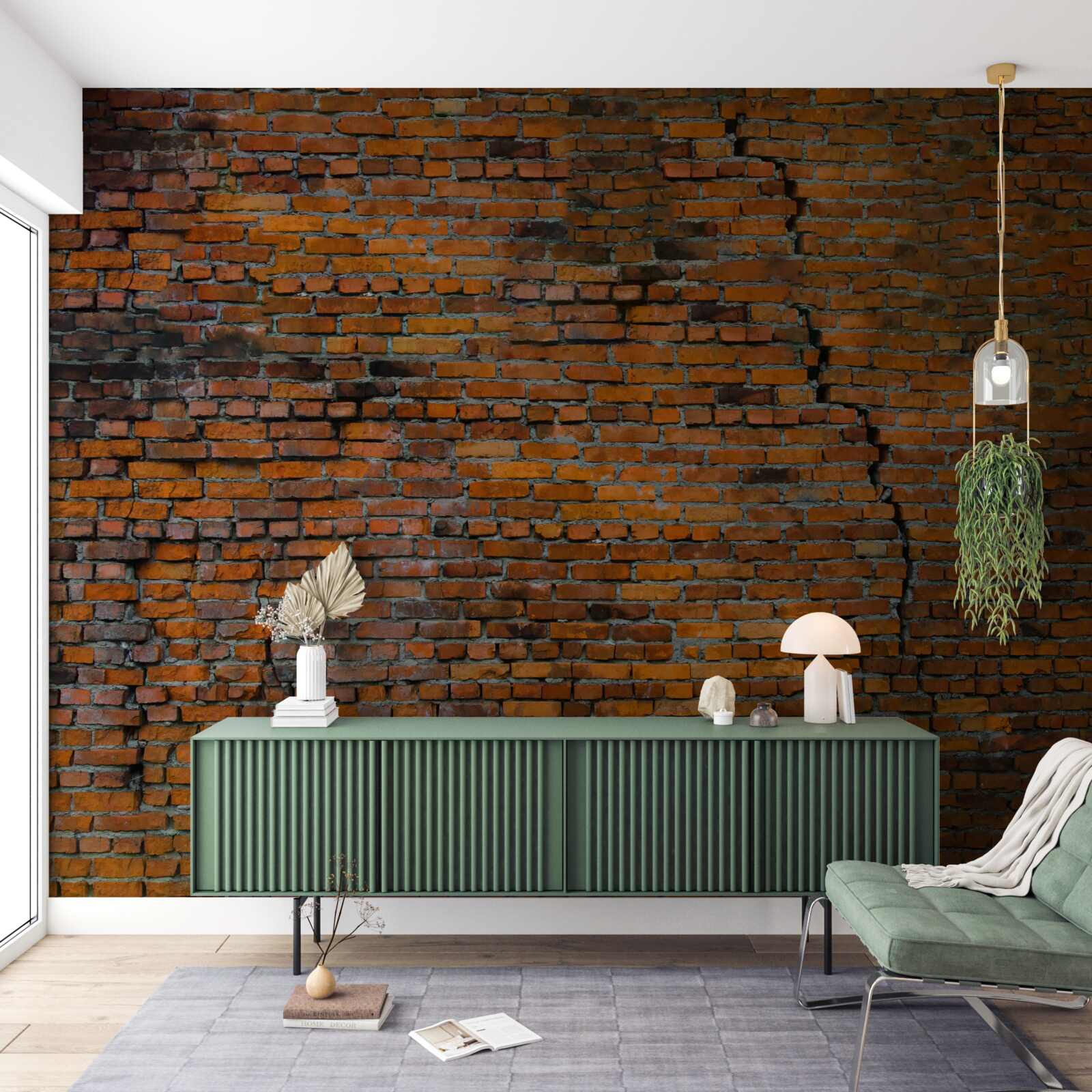 Fotobehang grote scheur in een bakstenen muur