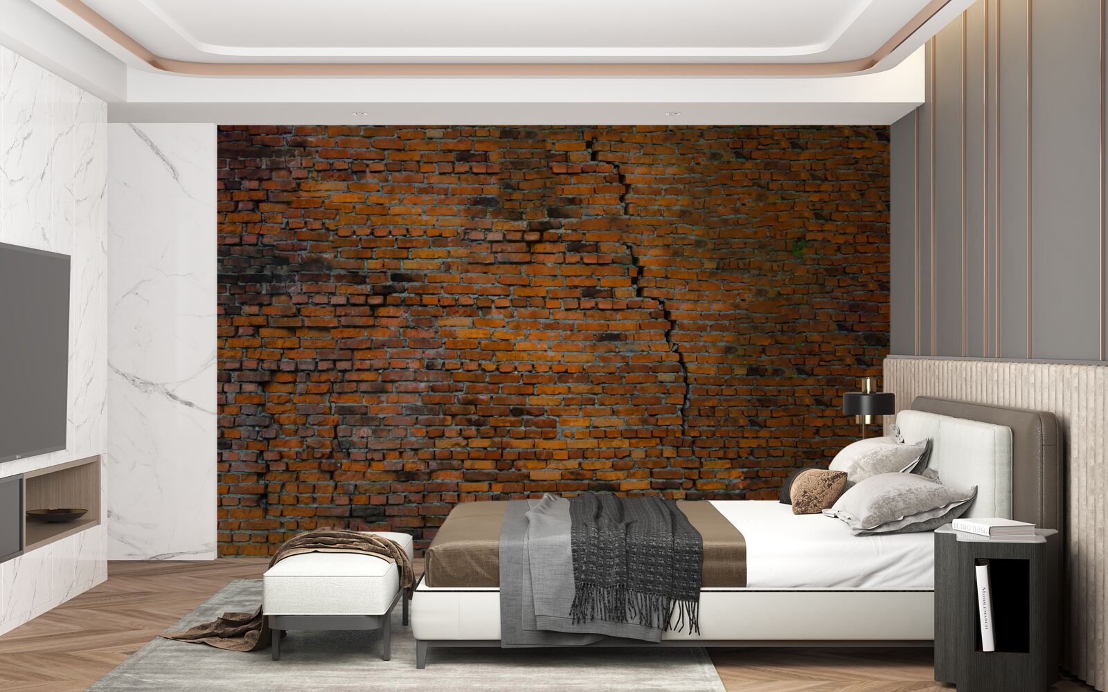 Fotobehang grote scheur in een bakstenen muur