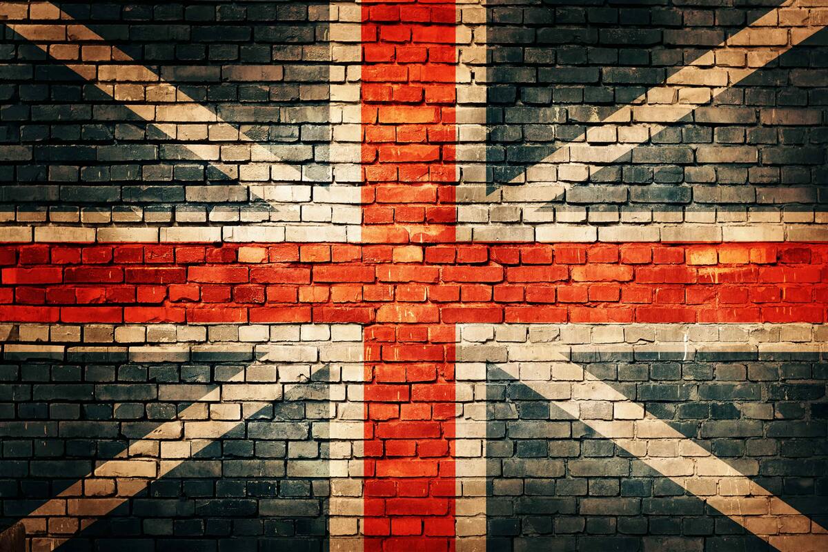 Fotobehang britse vlag op een bakstenen muur