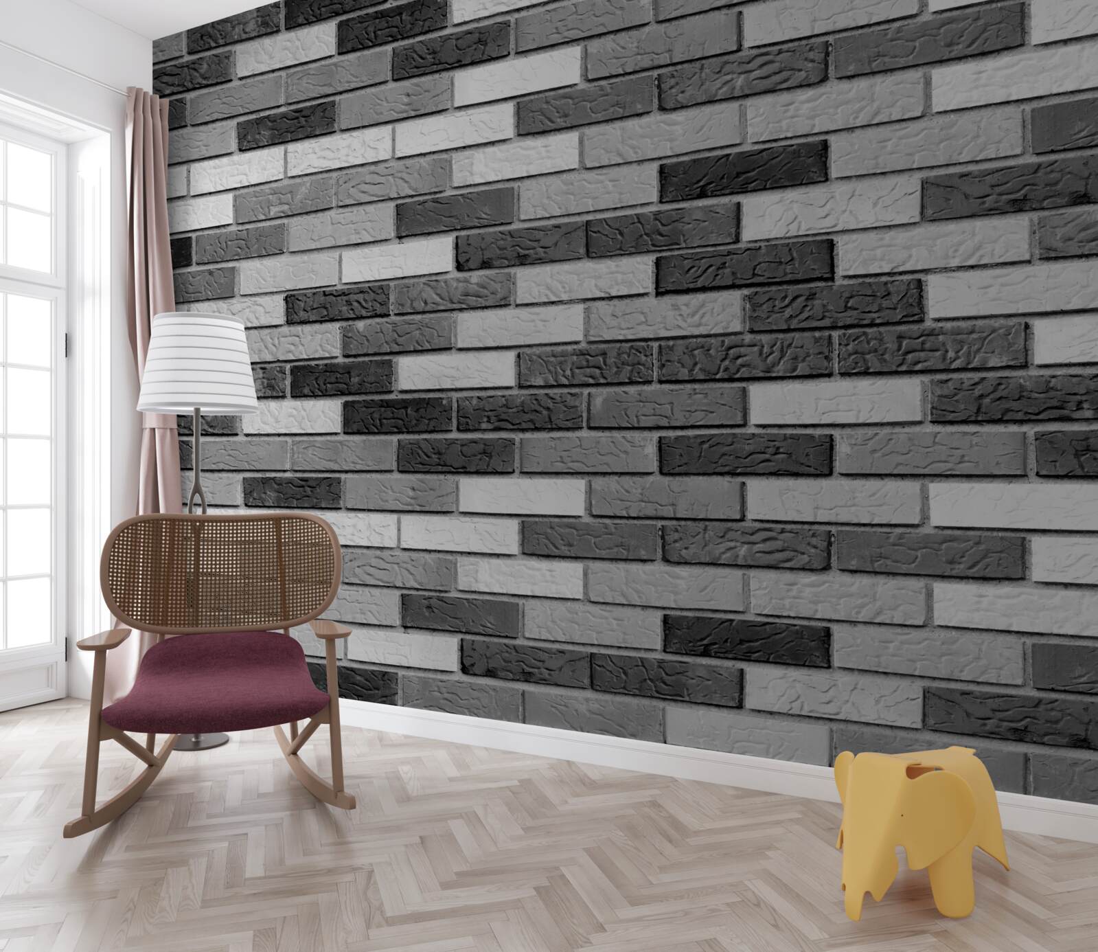 Fotobehang Zwart-witte bakstenen muur
