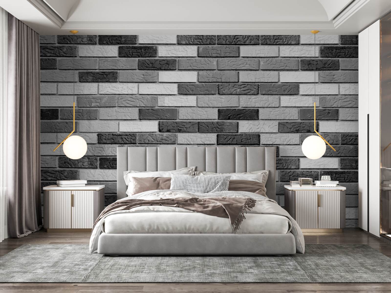 Fotobehang Zwart-witte bakstenen muur