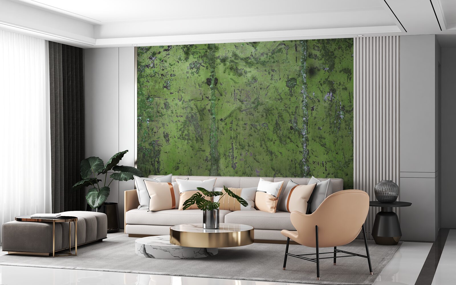 Fotobehang Muur bedekt met groene roest