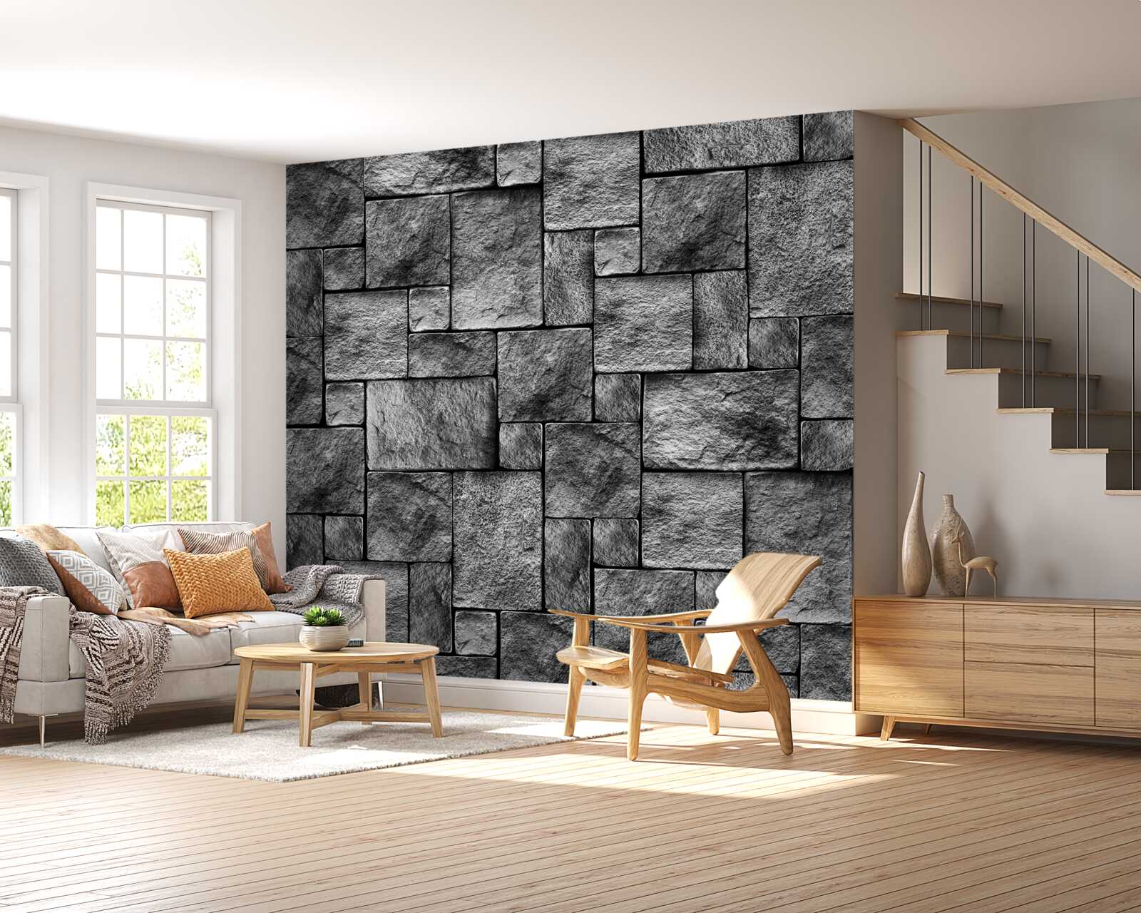 Fotobehang grijze steen als onderdeel van een muur