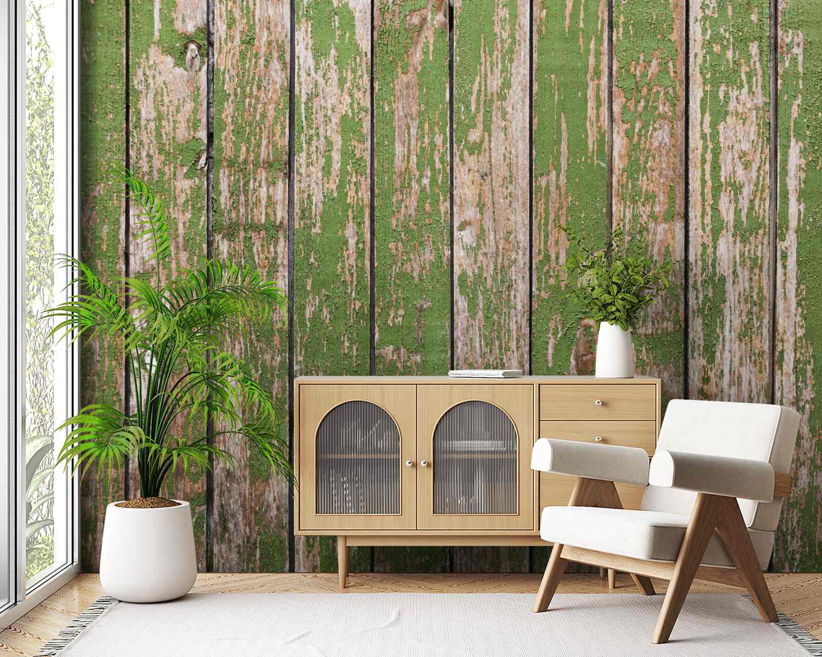 Fotobehang oud, vervallen groen hek