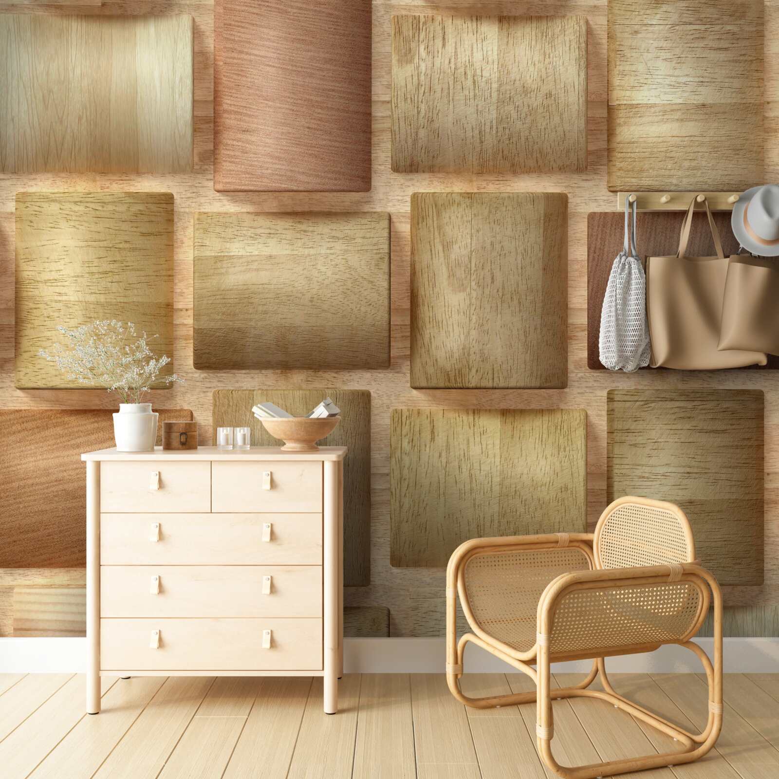 Fotobehang veelkleurige houten kubussen