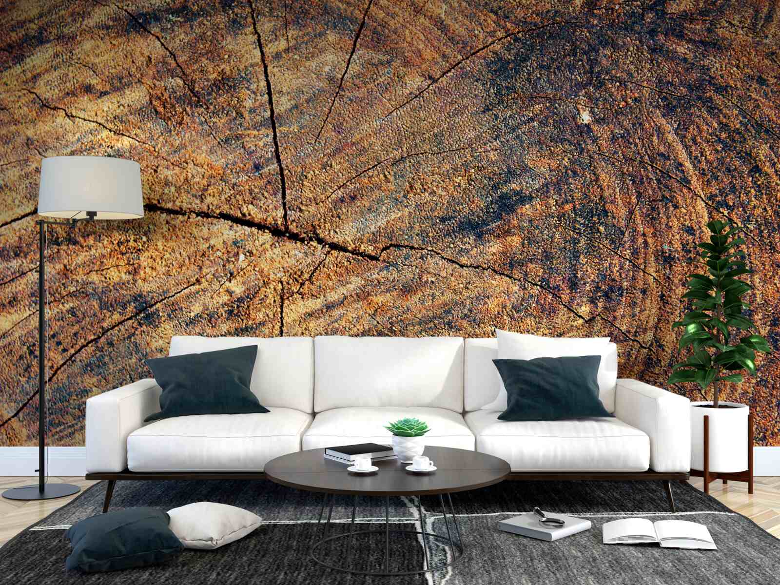 Fotobehang Kettingen van boomleven op een gevelde stam