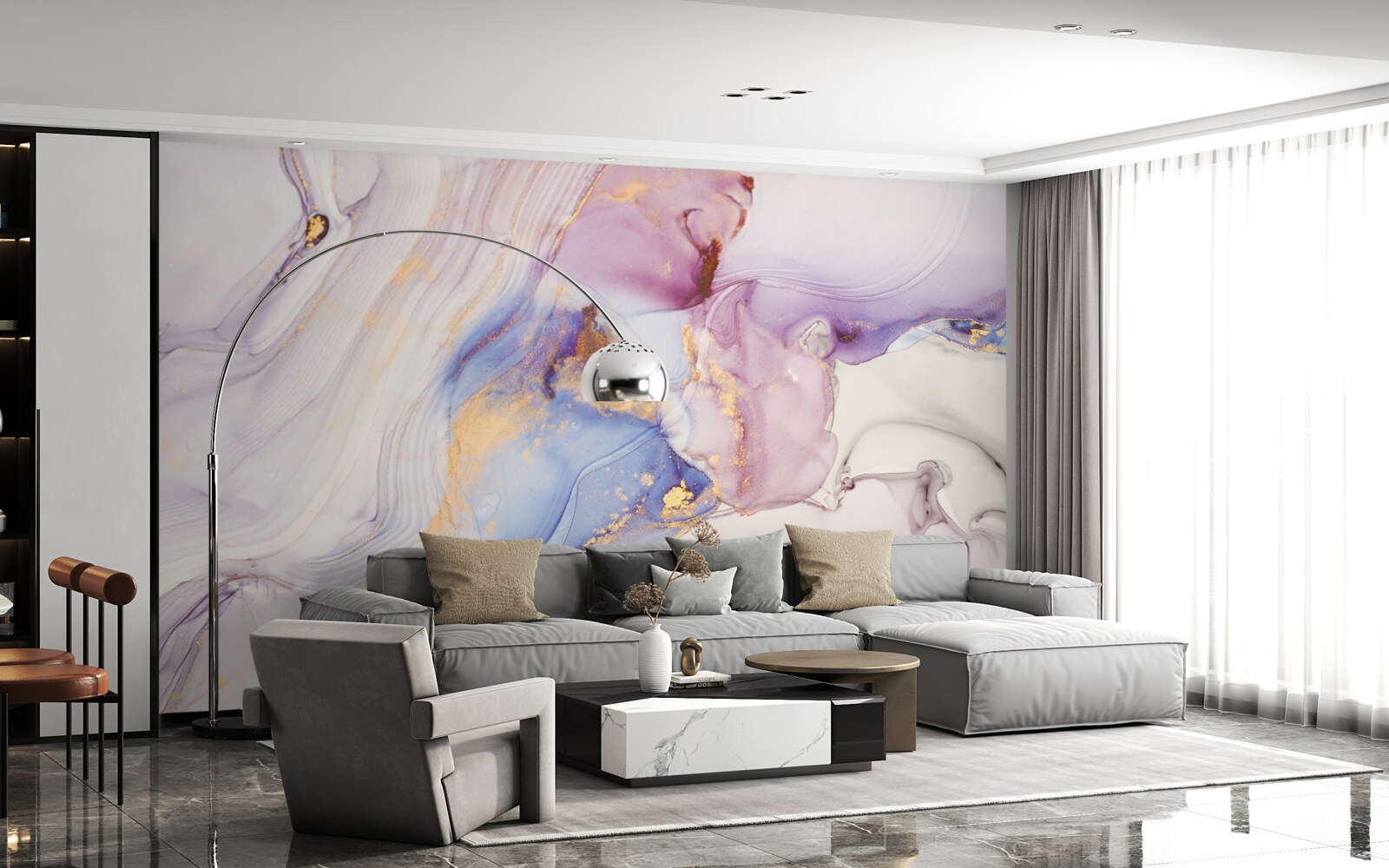Fotobehang marmeren achtergrond met aquarel bed lampenkap