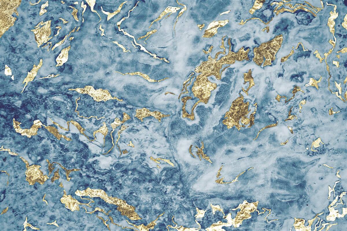 Fotobehang blauw marmer met goud dooraderd