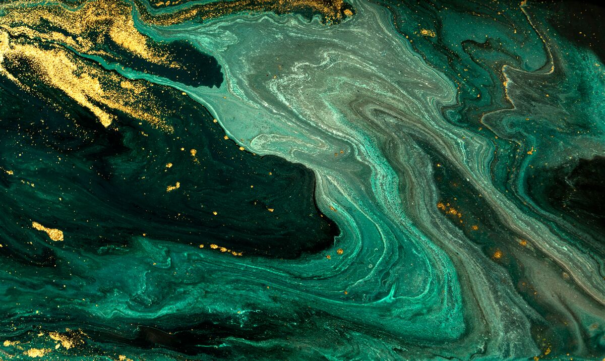 Fotobehang gouden patronen op een smaragdgroene achtergrond