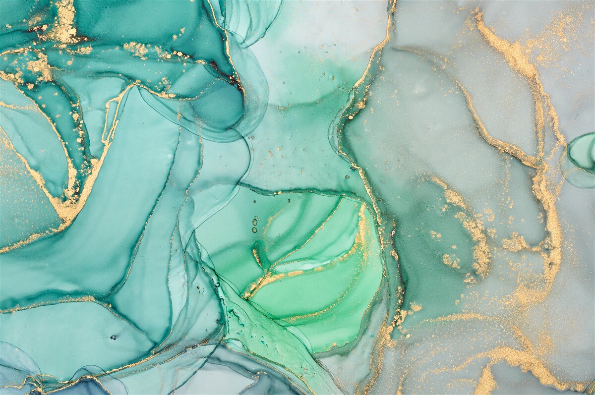 Fotobehang Smaragd abstract met goudtinten