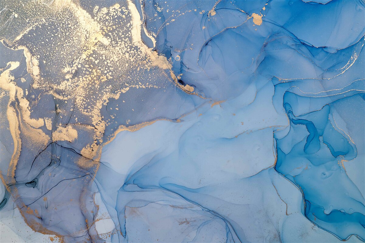 Fotobehang gouden vloeistof met blauw