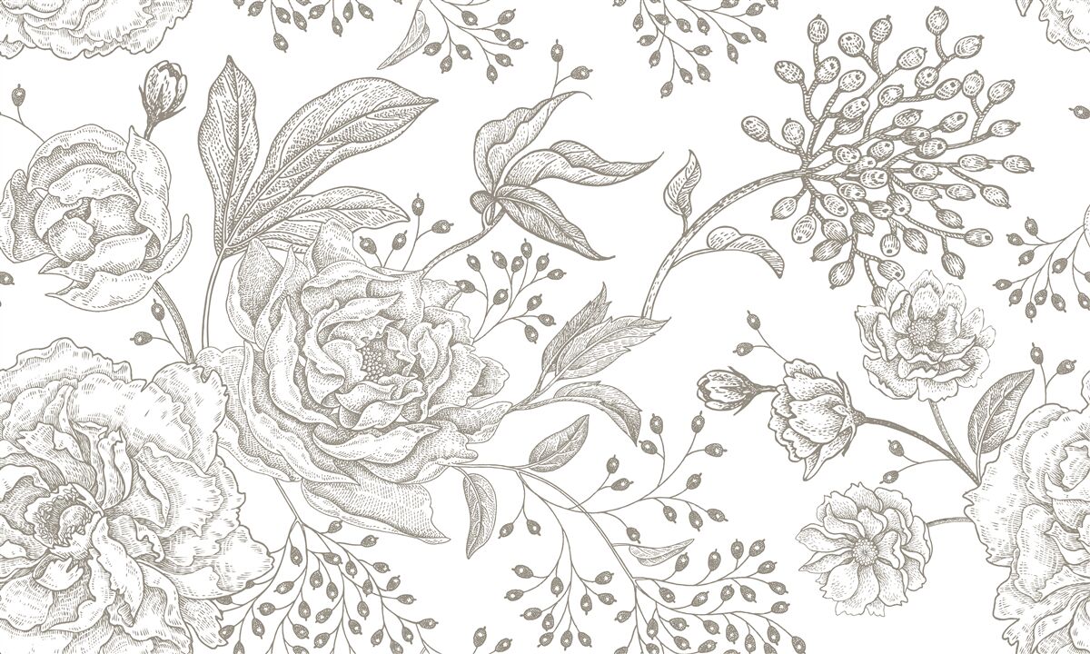 Fotobehang de roos en andere bloemen zijn afgebeeld op een witte achtergrond
