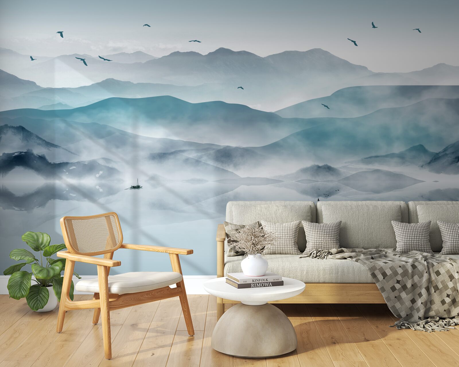 Fotobehang de rand van de mist valt op het wateroppervlak