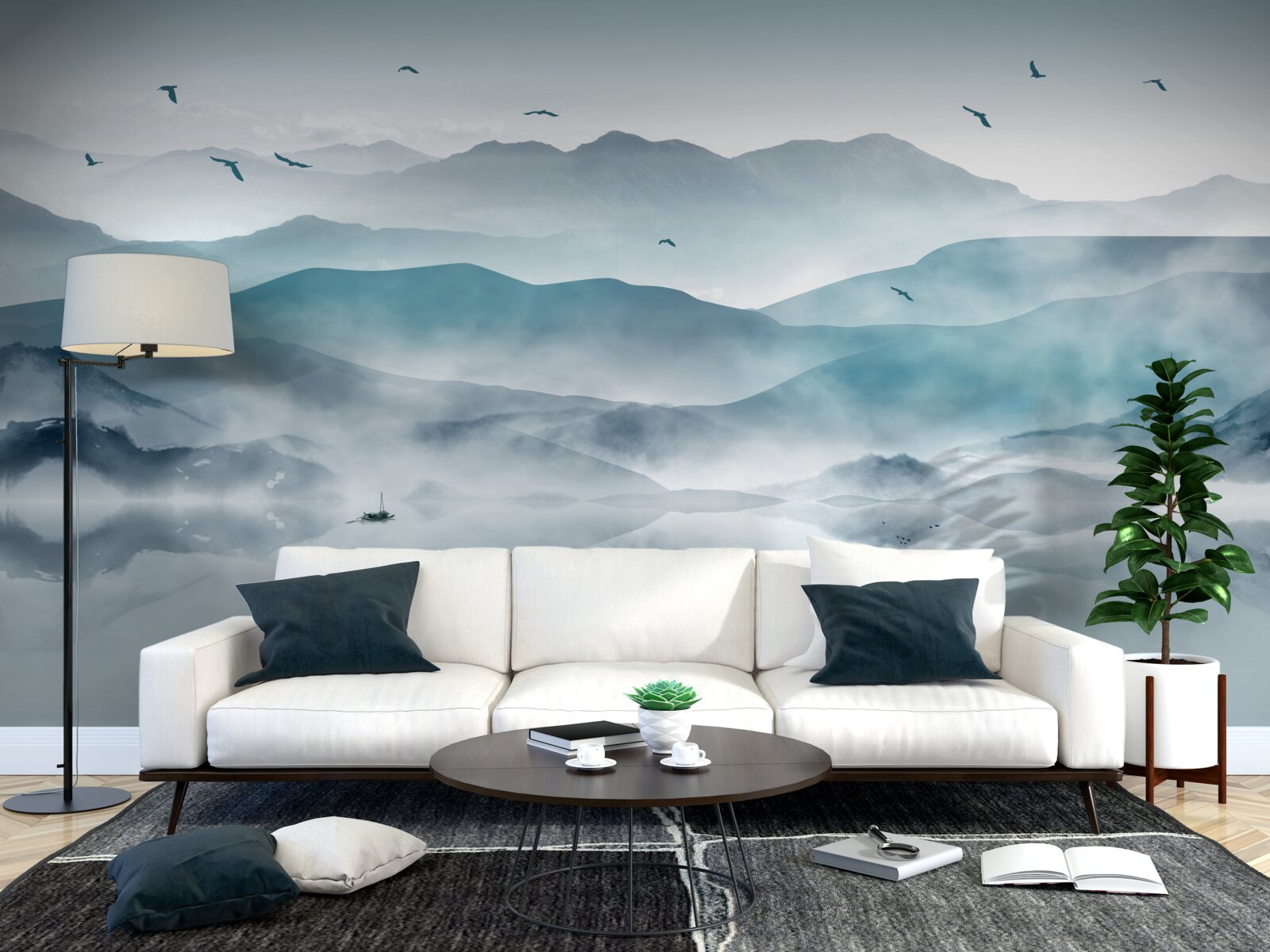Fotobehang de rand van de mist valt op het wateroppervlak