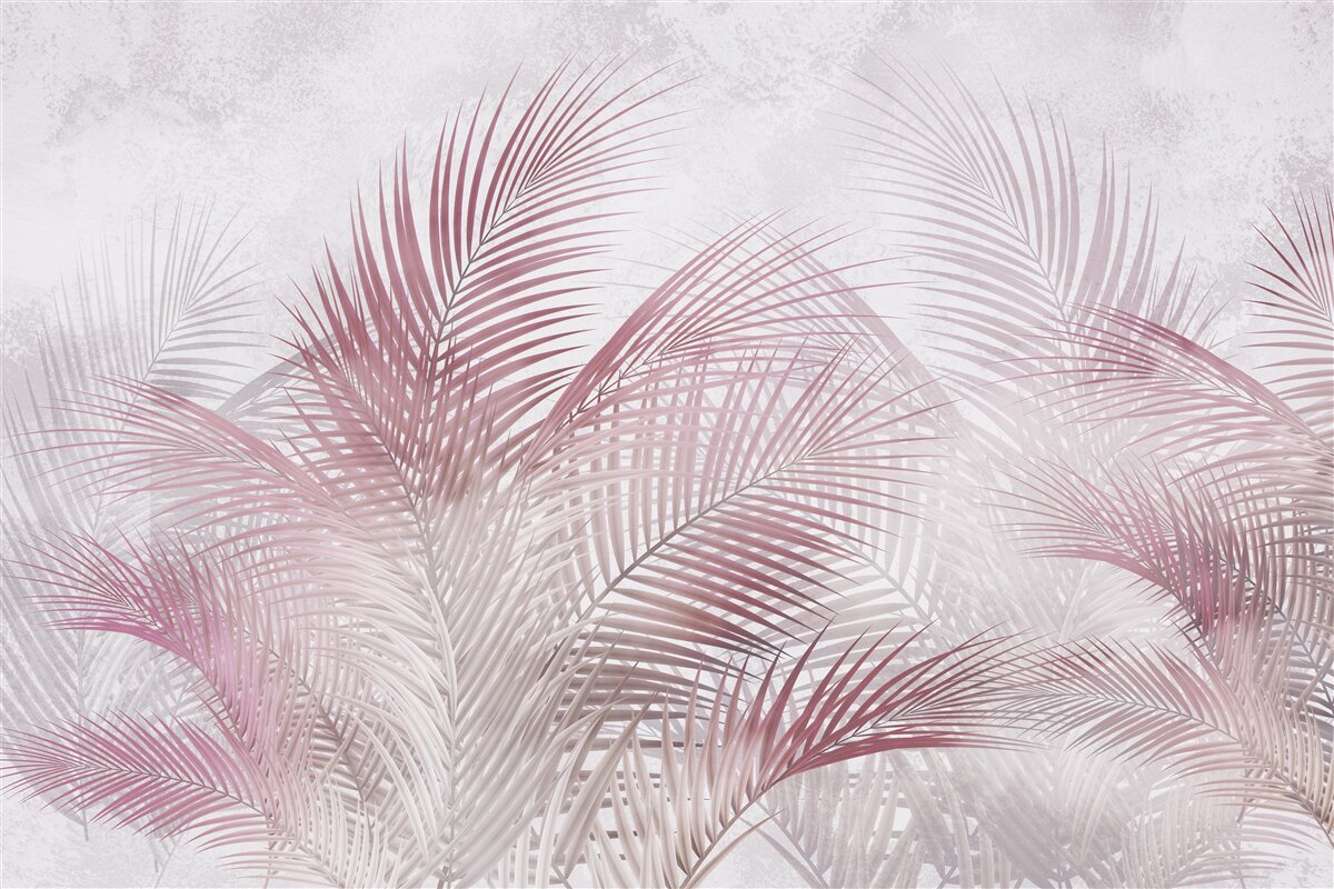Fotobehang mistige, roze palmbladeren
