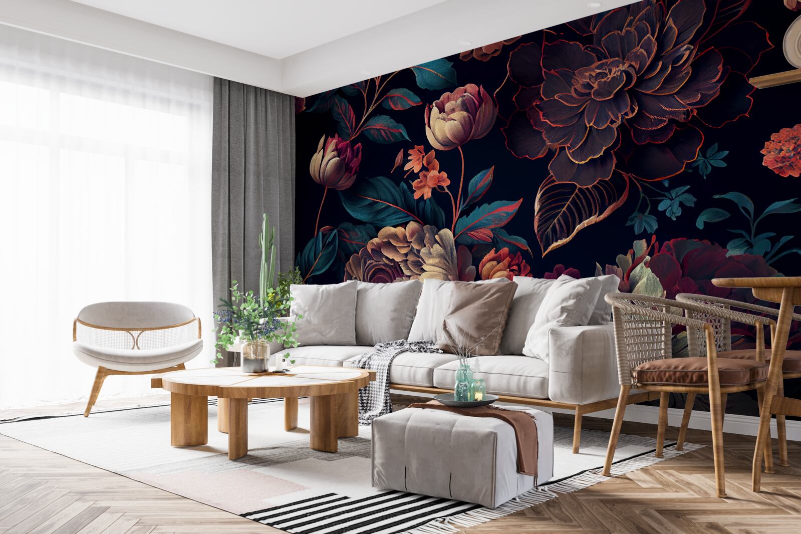 Fotobehang mengsel van donkere mooie bloemen