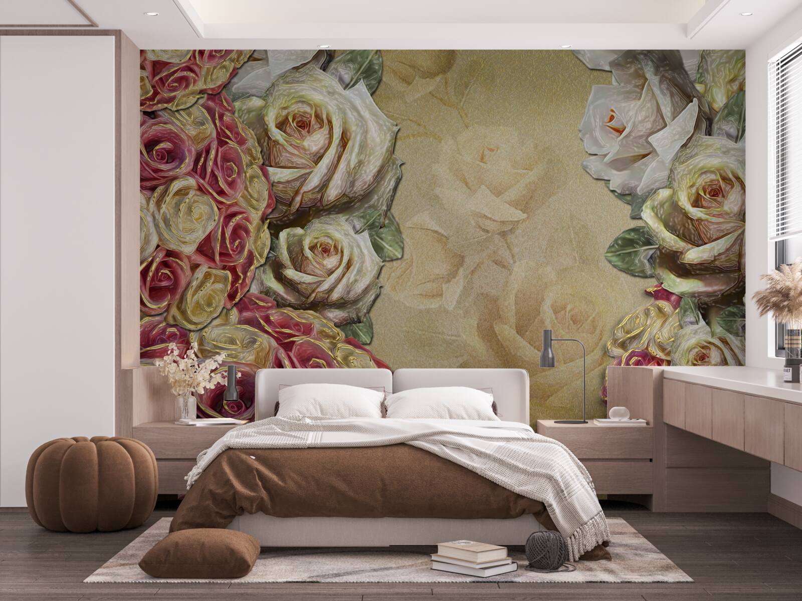 Fotobehang vintage compositie combineert witte en rode rozen