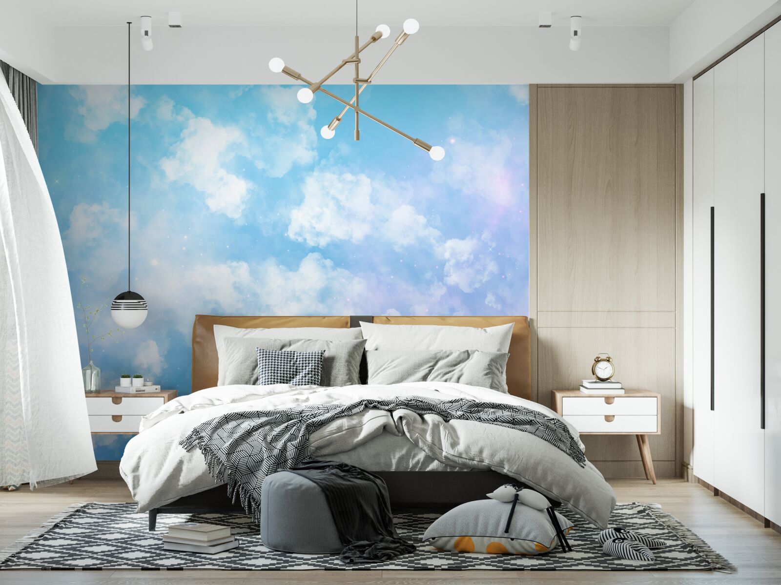 Fotobehang firmament, een lust voor het oog met zijn helderheid en sneeuwwitte wolken