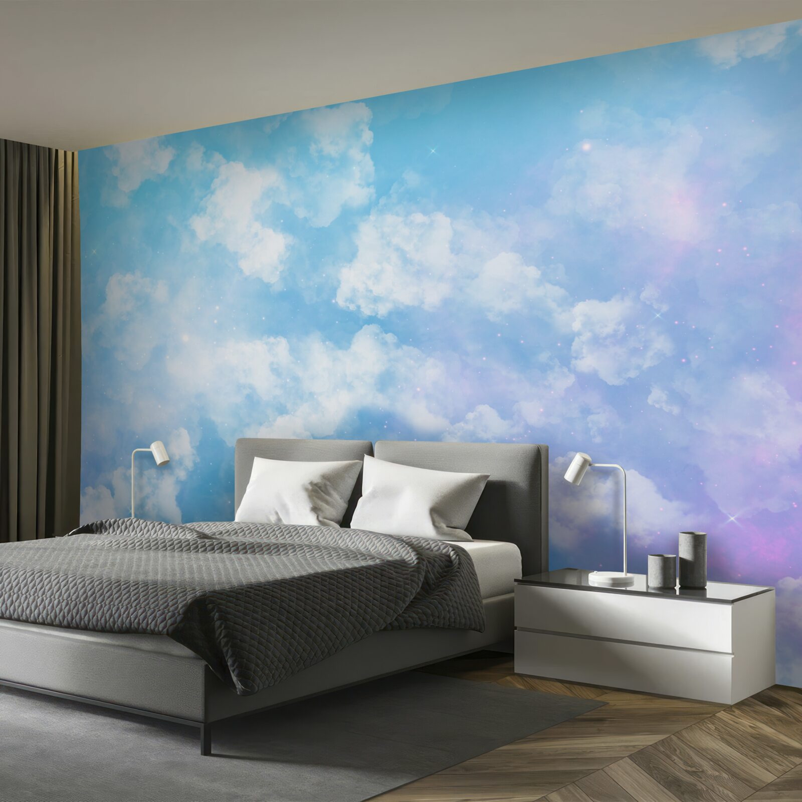 Fotobehang firmament, een lust voor het oog met zijn helderheid en sneeuwwitte wolken