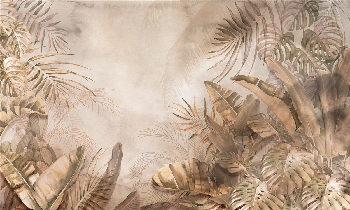 Fotobehang monstera en palmbomen groeien in tropische bossen