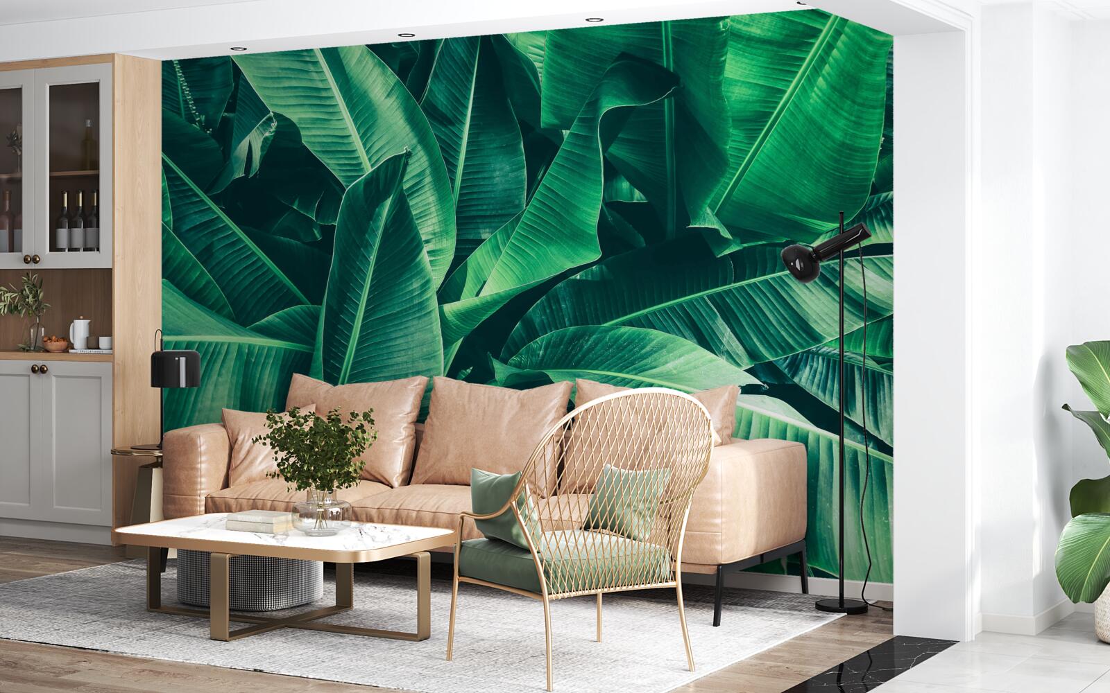 Fotobehang tropische vegetatie met een smaragdgroene tint