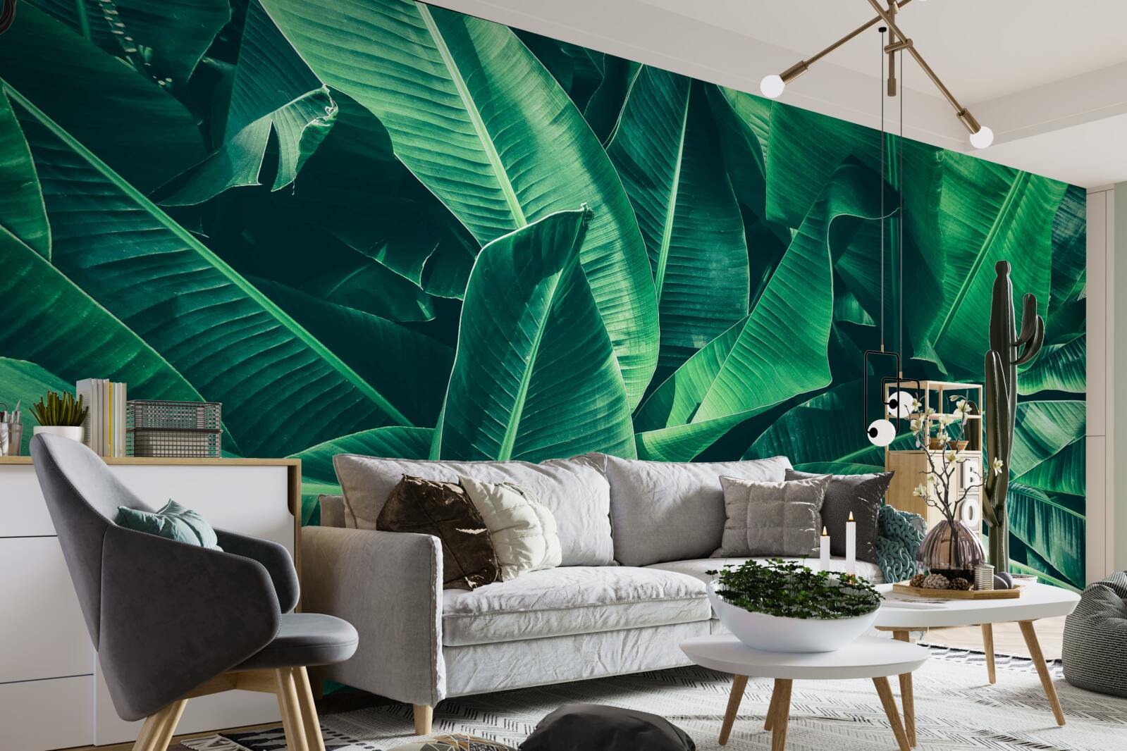 Fotobehang tropische vegetatie met een smaragdgroene tint