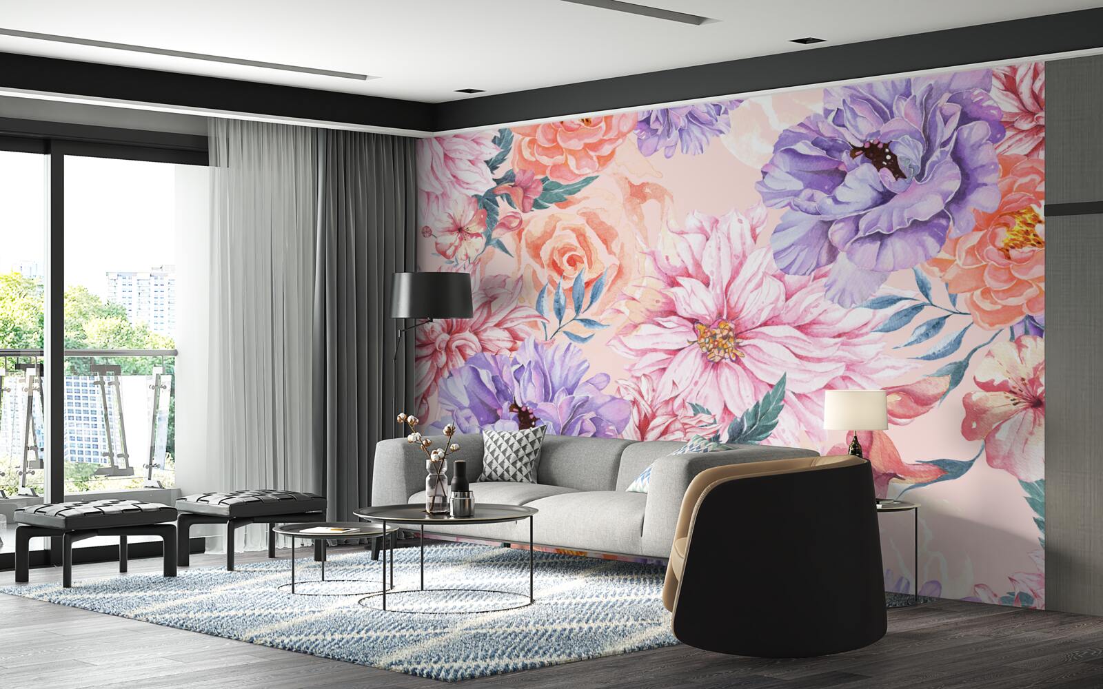 Fotobehang assortiment heldere lentebloemen