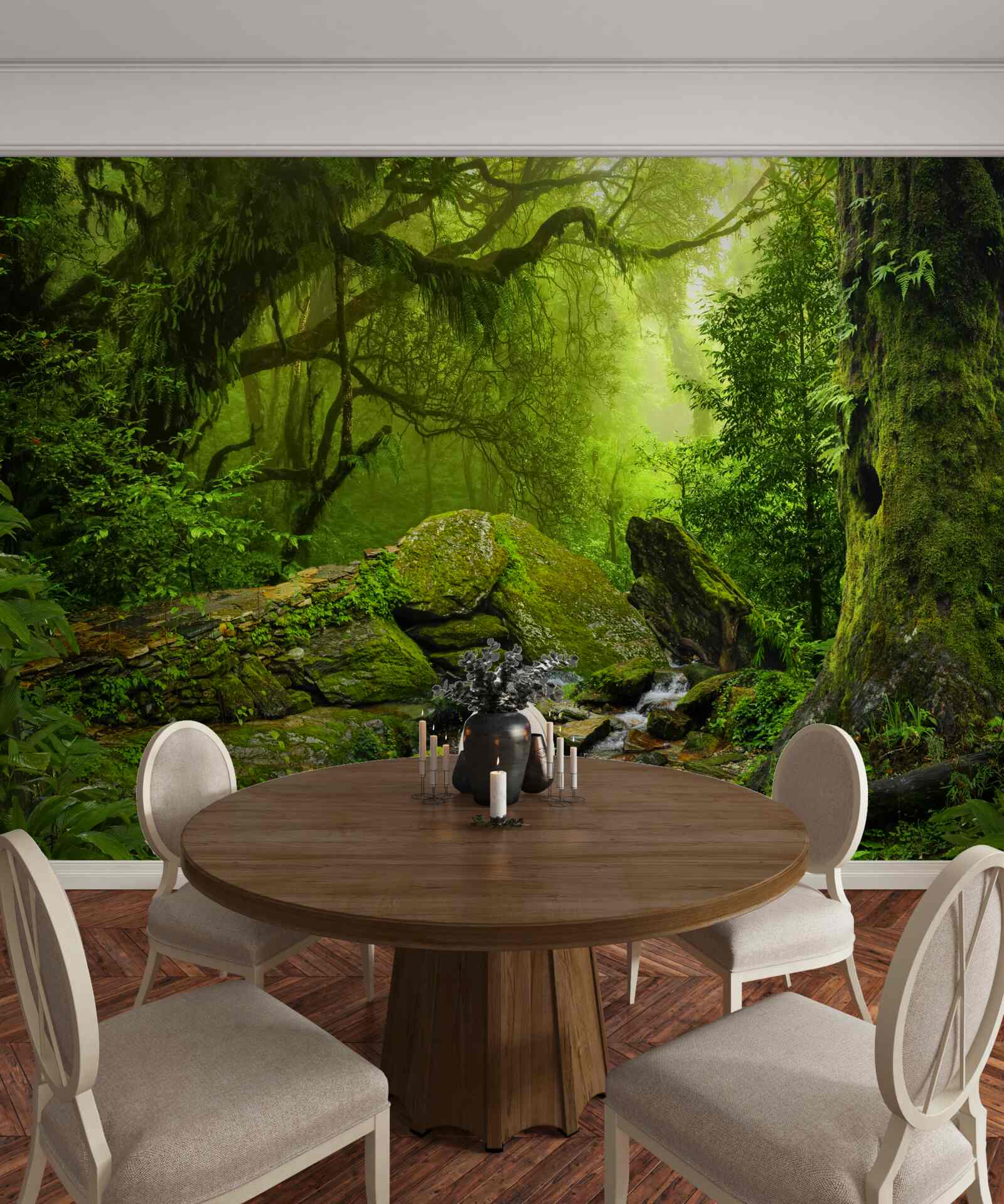 Fotobehang groen bos met een waterval