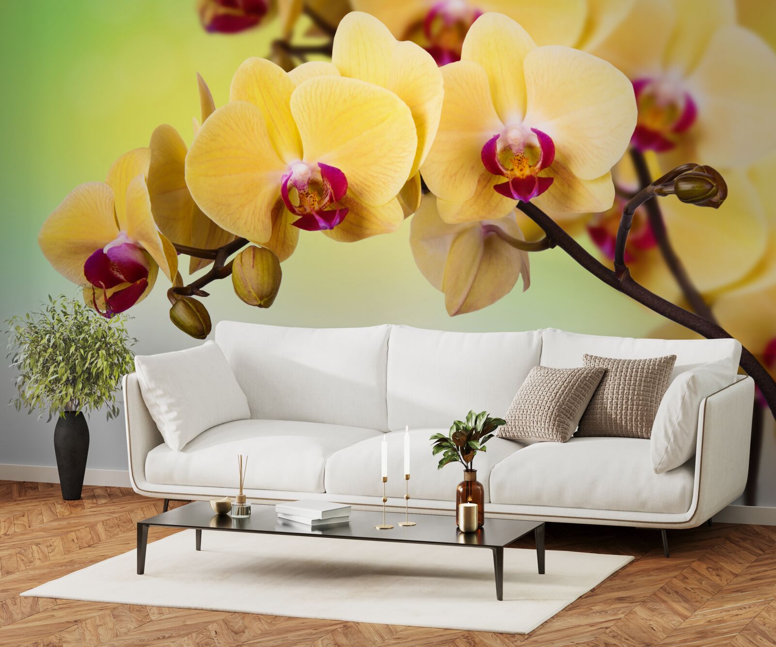 Fotobehang tak van geel bloeiende orchidee
