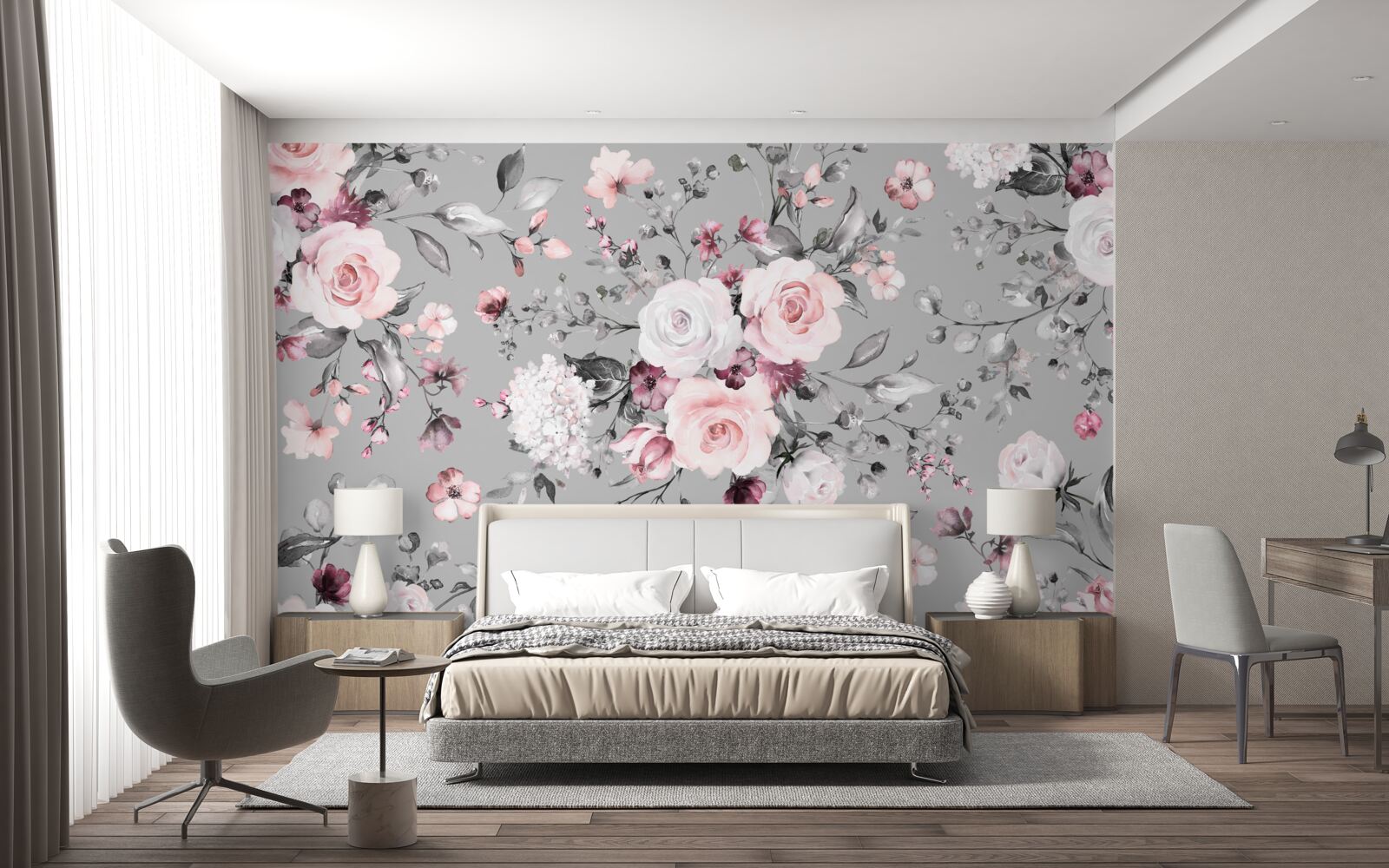 Fotobehang heldere rozen op een matte achtergrond