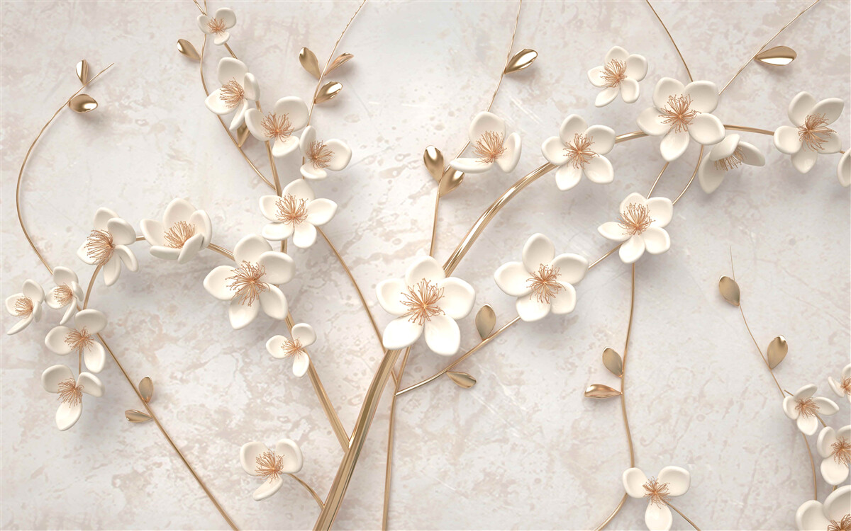Fotobehang verschillende takken met witte magnolia bloemen