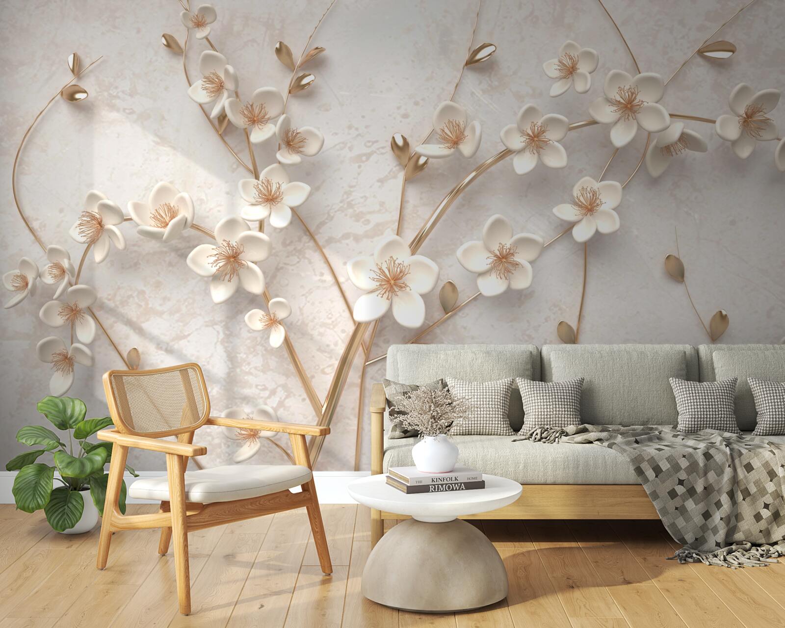 Fotobehang verschillende takken met witte magnolia bloemen
