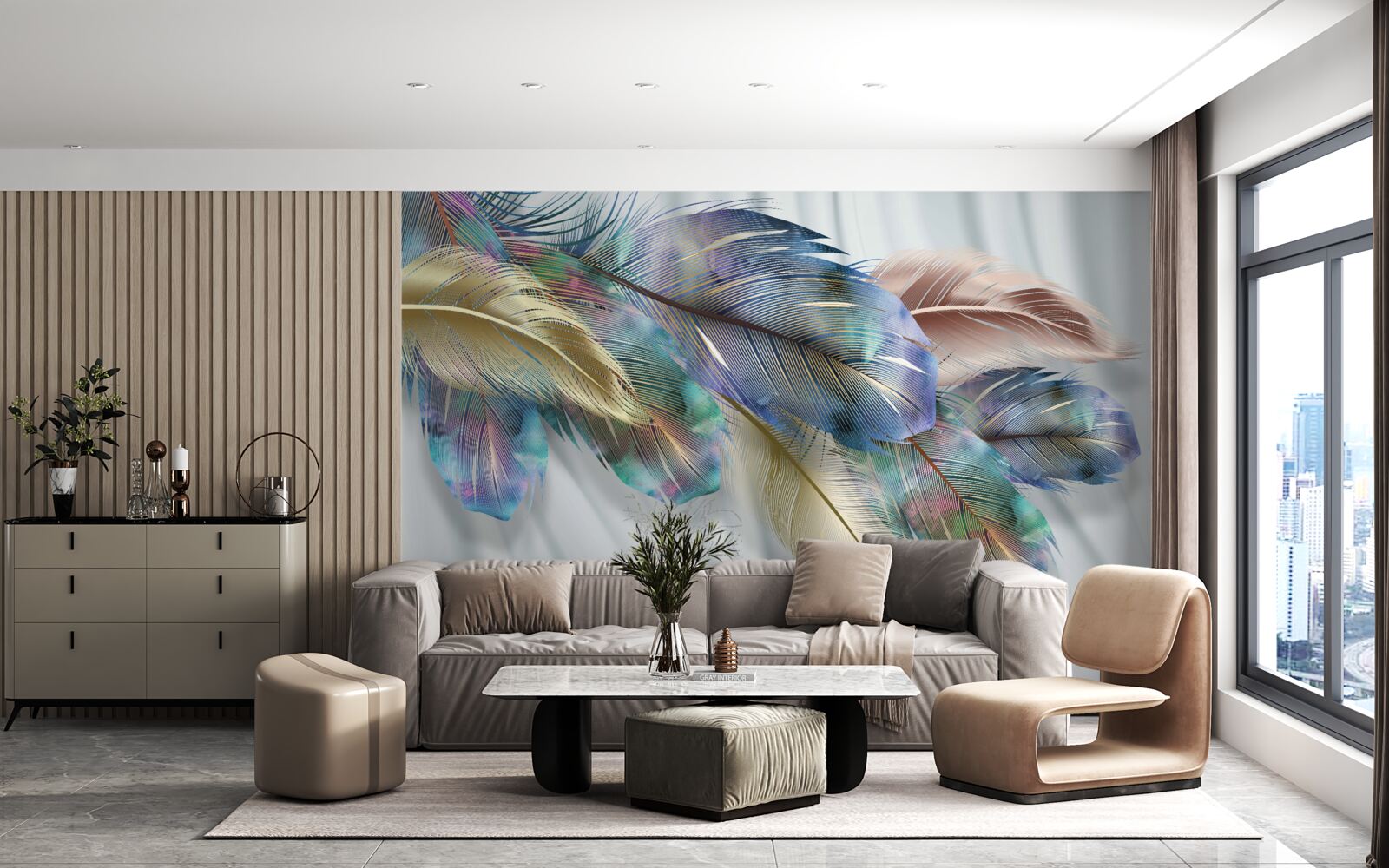 Fotobehang extravagante veren op een zuiver witte achtergrond