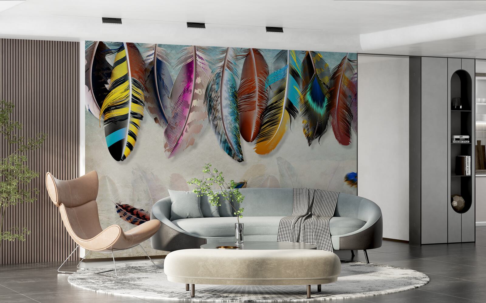 Fotobehang stijlvol, designer helder verenkleed