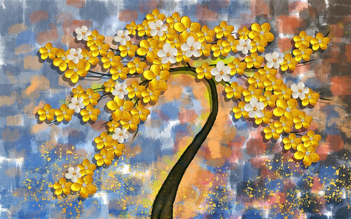 Fotobehang gele herfsttinten op boomtakken