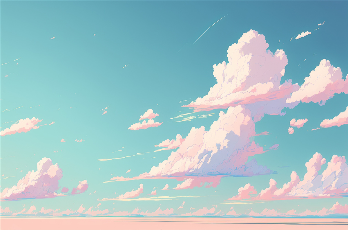 Fotobehang de blauwe lucht is versierd met roze wolken