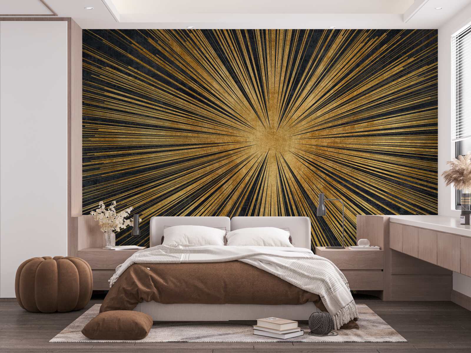 Fotobehang de zonnestralen schijnen helder bij zonsondergang